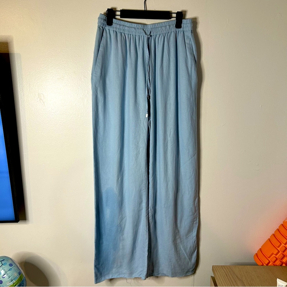 Zara light blue Linen Wide leg pants